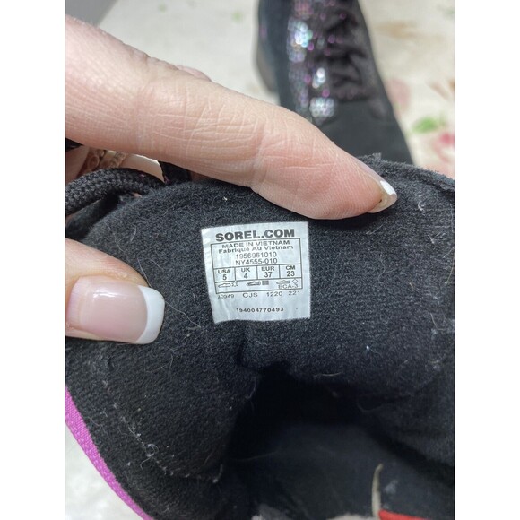 Sorel Black Emelie Lace Up Iridescent Polka Dot Boots Shoes Size 5 - Picture 10 of 10